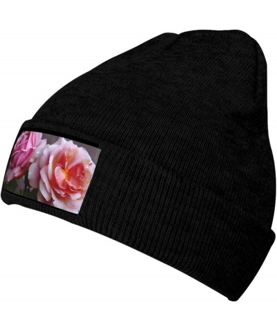 Knitted Hat Pretty Roses Print Beanie for Women Soft Warm Beanie Cap Casual Knit Hat Men Winter Beanies Black $11.03 Skullies...