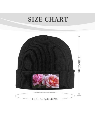 Knitted Hat Pretty Roses Print Beanie for Women Soft Warm Beanie Cap Casual Knit Hat Men Winter Beanies Black $11.03 Skullies...