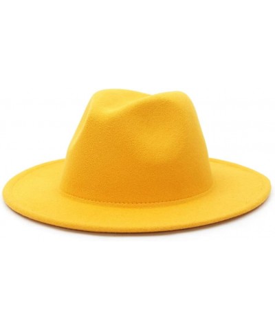 Mens Womens Wide Brim Fedora Wool Hat Retro Style Trilby Panama Wool Felt Hat Gentleman Hat Mustard Yellow 56-58CM $15.07 Fed...