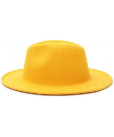 Mens Womens Wide Brim Fedora Wool Hat Retro Style Trilby Panama Wool Felt Hat Gentleman Hat Mustard Yellow 56-58CM $15.07 Fed...