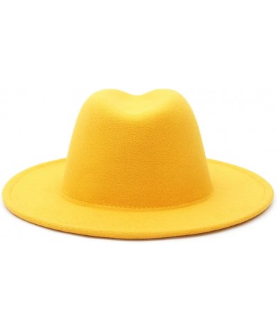 Mens Womens Wide Brim Fedora Wool Hat Retro Style Trilby Panama Wool Felt Hat Gentleman Hat Mustard Yellow 56-58CM $15.07 Fed...