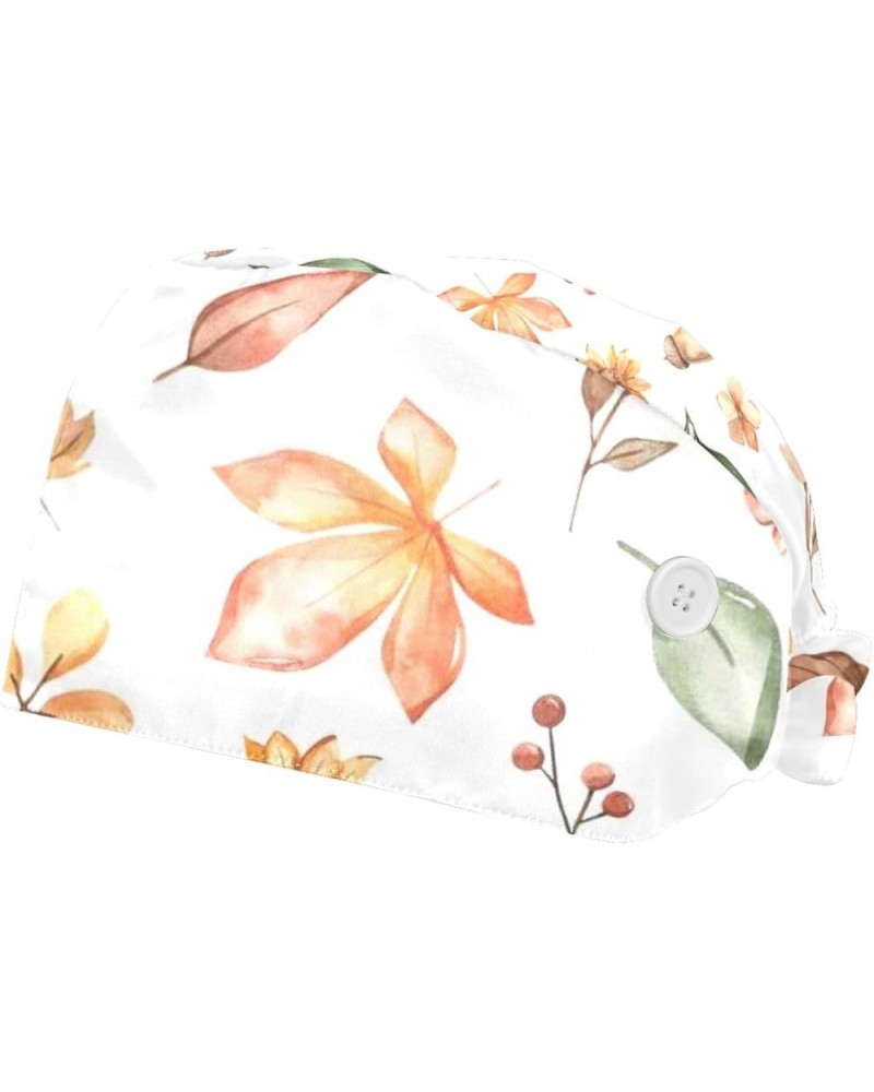 2 Pack Bouffant Caps Fall Maple Leaf Ponytail Scrub Cap with Buttons Adjustable Working Hats, Multicoloured Color 3 $12.09 Sk...