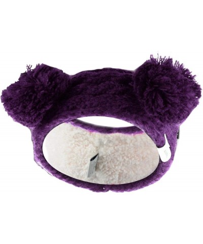 Children's Kids' Double Pom Cable Knit Fuzzy Lined Ear Warmer Headband Dark Purple $8.47 Cold Weather Headbands