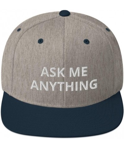 Ask Me Anything Funny Teacher Know It All Flatbrim Flat Brim Snapback Hat Cap Heather Grey/ Navy $20.92 Baseball Caps