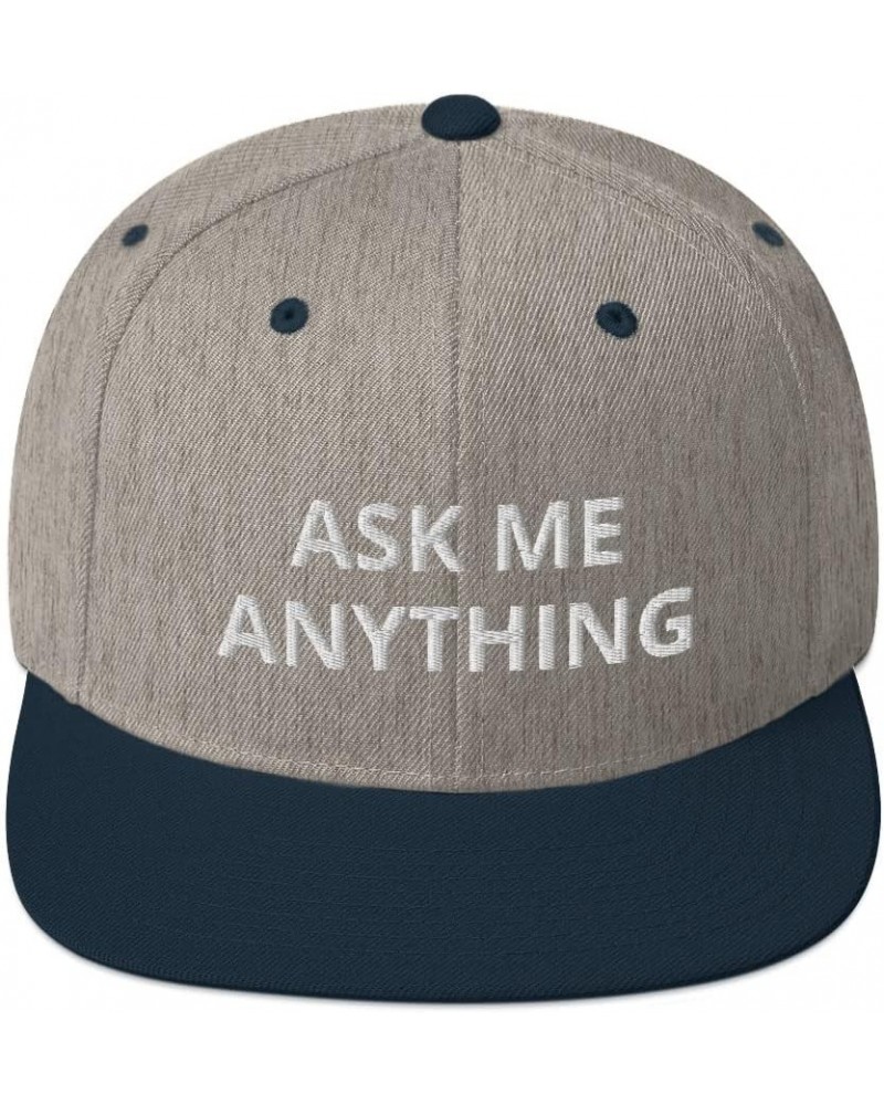 Ask Me Anything Funny Teacher Know It All Flatbrim Flat Brim Snapback Hat Cap Heather Grey/ Navy $20.92 Baseball Caps