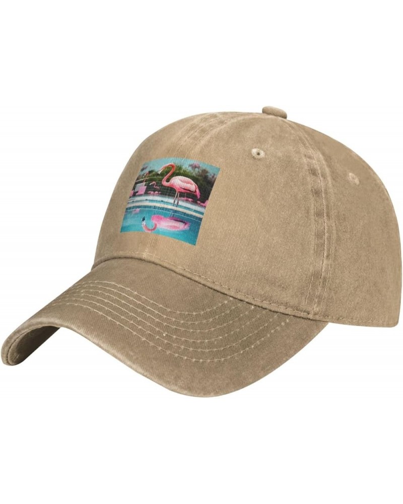 Flamingo and Swimming Pools Cowboy Baseball Cap, Fashion Print Adjustable Baseball Cap, Adult Casual Cap, Washed Cowboy Cap N...