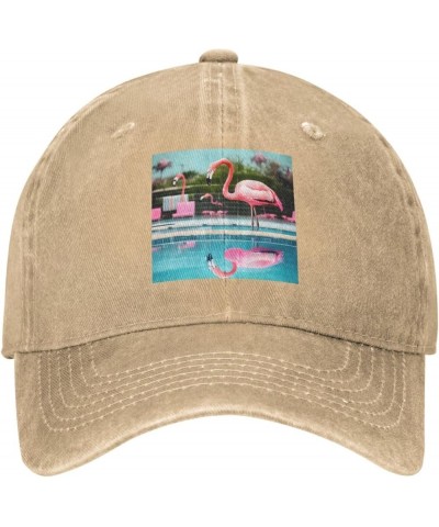 Flamingo and Swimming Pools Cowboy Baseball Cap, Fashion Print Adjustable Baseball Cap, Adult Casual Cap, Washed Cowboy Cap N...