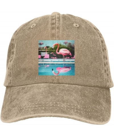 Flamingo and Swimming Pools Cowboy Baseball Cap, Fashion Print Adjustable Baseball Cap, Adult Casual Cap, Washed Cowboy Cap N...