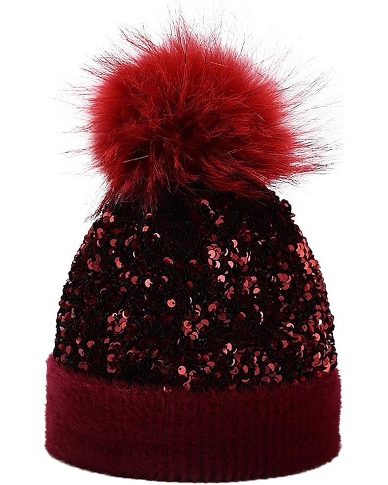 Women Outdoor Warm Knitted Hat Dyed Raccoon Ball Sequined Hat Ear Hat in Winter Men Trapper Winter Hat Rd2-b $15.24 Bomber Hats