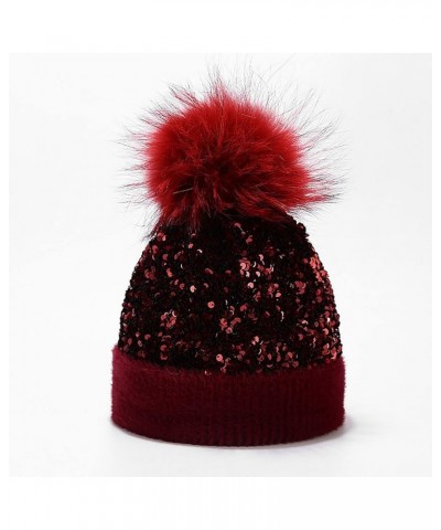 Women Outdoor Warm Knitted Hat Dyed Raccoon Ball Sequined Hat Ear Hat in Winter Men Trapper Winter Hat Rd2-b $15.24 Bomber Hats