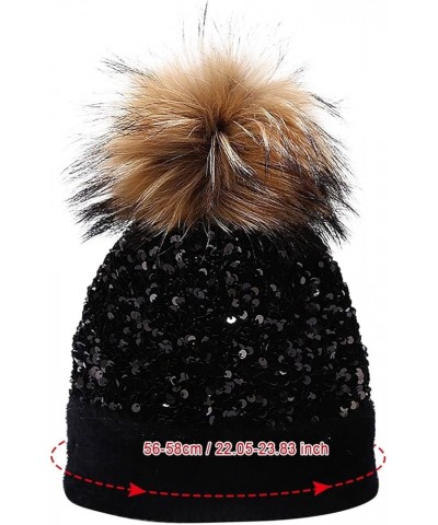 Women Outdoor Warm Knitted Hat Dyed Raccoon Ball Sequined Hat Ear Hat in Winter Men Trapper Winter Hat Rd2-b $15.24 Bomber Hats