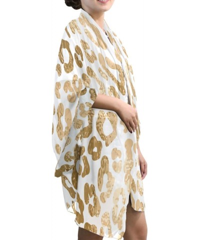 Silk Like Scarf Golden Leopard Skin Print Scarf Soft Lightweight Chiffon Scarf Shawl Wrap for Women $12.00 Scarves