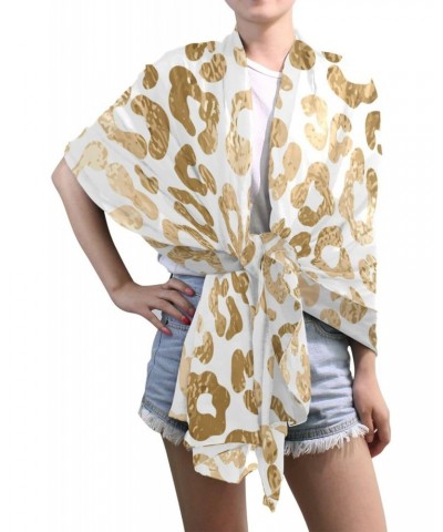 Silk Like Scarf Golden Leopard Skin Print Scarf Soft Lightweight Chiffon Scarf Shawl Wrap for Women $12.00 Scarves