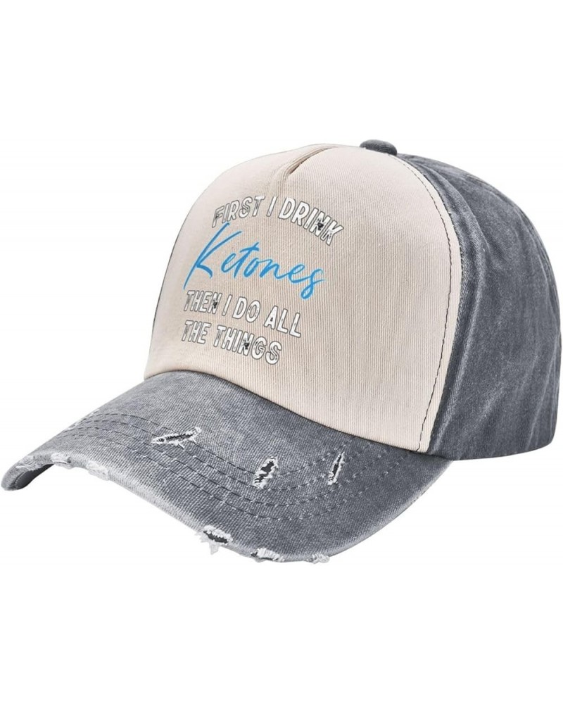 First I Drink Ketones Then I Do Things Women's Baseball Hat Retro Washed Denim Trucker Hat Adjustable,Dark Red Gray $11.41 Ba...