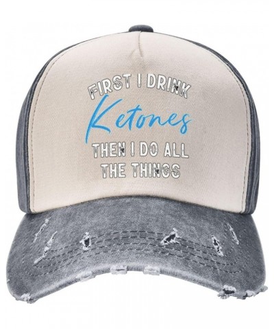 First I Drink Ketones Then I Do Things Women's Baseball Hat Retro Washed Denim Trucker Hat Adjustable,Dark Red Gray $11.41 Ba...