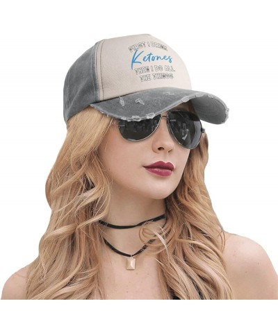 First I Drink Ketones Then I Do Things Women's Baseball Hat Retro Washed Denim Trucker Hat Adjustable,Dark Red Gray $11.41 Ba...