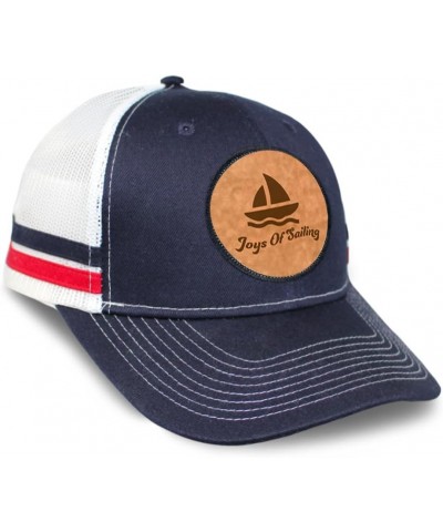 Patch Hat Printed Leather Background Joys of Sailing Sport Sailing Sailing Cotton Trucker Baseball Cap Navy White Stripes Cir...