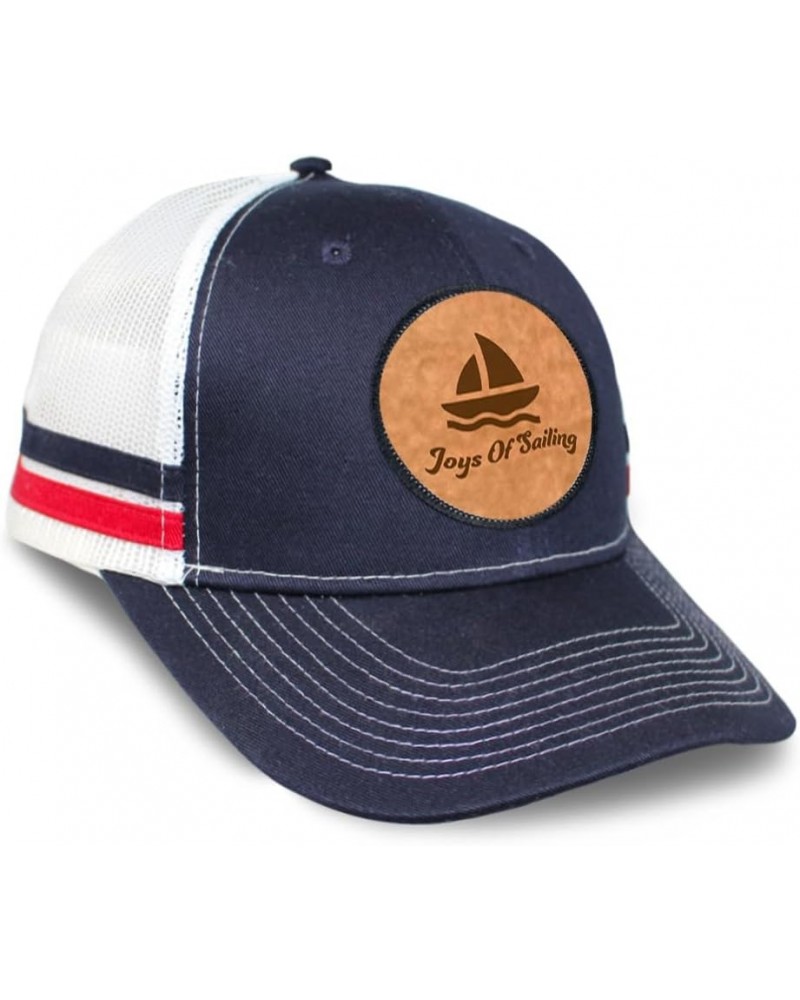 Patch Hat Printed Leather Background Joys of Sailing Sport Sailing Sailing Cotton Trucker Baseball Cap Navy White Stripes Cir...