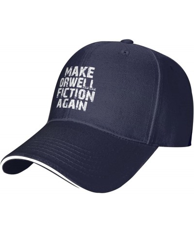 Make Orwell Fiction Again Men's Baseball Hat Original Trucker Cap Adjustable Navy Blue $10.82 Baseball Caps