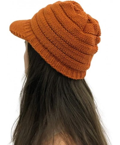 Winter Hats for Men Beanie Soft Stretch Thermal Warm Ribbed Knit Hat Cuffed Soft Visor Skull Cap Orange $8.87 Skullies & Beanies