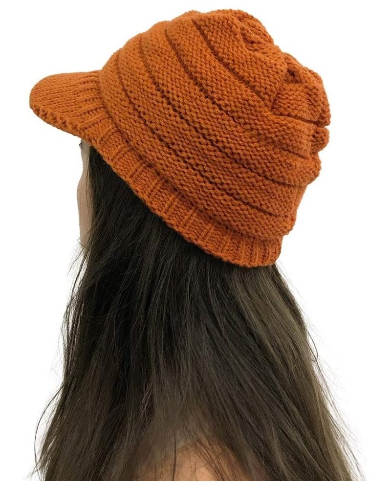 Winter Hats for Men Beanie Soft Stretch Thermal Warm Ribbed Knit Hat Cuffed Soft Visor Skull Cap Orange $8.87 Skullies & Beanies