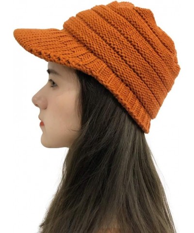 Winter Hats for Men Beanie Soft Stretch Thermal Warm Ribbed Knit Hat Cuffed Soft Visor Skull Cap Orange $8.87 Skullies & Beanies