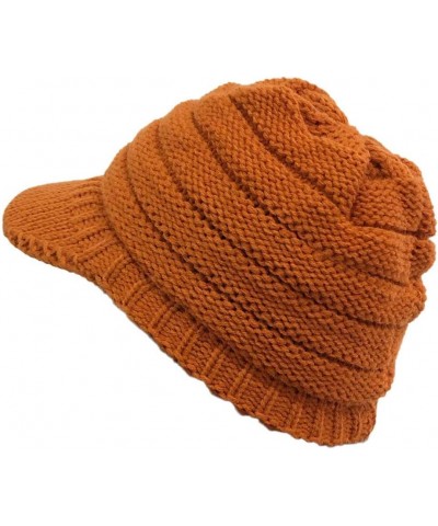 Winter Hats for Men Beanie Soft Stretch Thermal Warm Ribbed Knit Hat Cuffed Soft Visor Skull Cap Orange $8.87 Skullies & Beanies