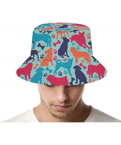 Unisex Bone Pattern Bucket Hat Fisherman Cap Outdoor Sun Protection, Summer Sun Hat for Women Men Animals Color Dog Pattern $...