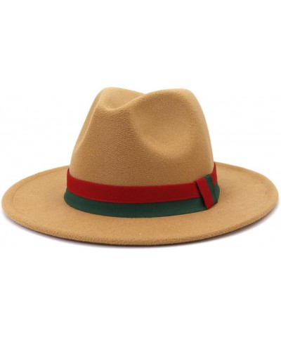 Wool Felt Fedora Hats with Patchwork Ribbon Band Vintage Women Men Jazz Felt Cap Panama Hat Khaki9 $14.46 Fedoras