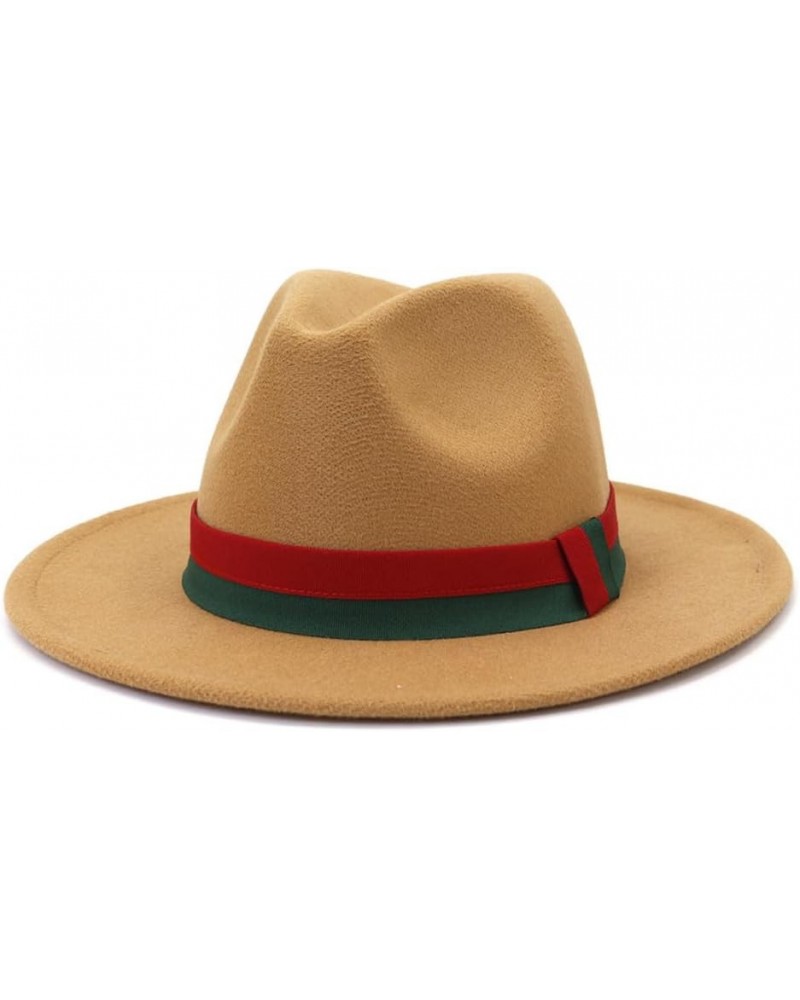 Wool Felt Fedora Hats with Patchwork Ribbon Band Vintage Women Men Jazz Felt Cap Panama Hat Khaki9 $14.46 Fedoras