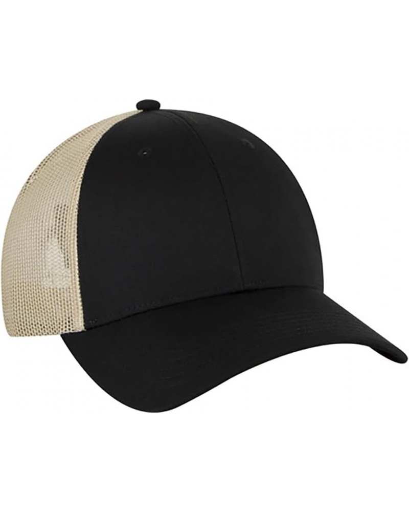 6 Panel Blend Twill Structured Low Profile Mesh Back Snapback Trucker Hat Blk/Blk/Kha $10.15 Baseball Caps