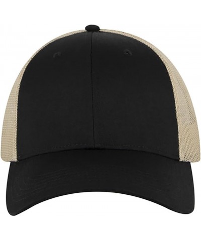 6 Panel Blend Twill Structured Low Profile Mesh Back Snapback Trucker Hat Blk/Blk/Kha $10.15 Baseball Caps