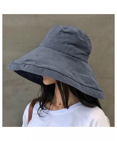 Bucket Hat Sun Cap Foldable Fisherman Hat Women Japanese Color Beach Hat Elegant Solid Leides Sunscreen Hat Grey $9.58 Sun Hats