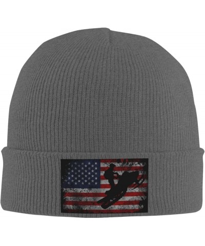 Snowmobile Flag USA Knit Hats Winter Warm Chunky Beanie Hat for Men Women Deep Heather $14.06 Skullies & Beanies