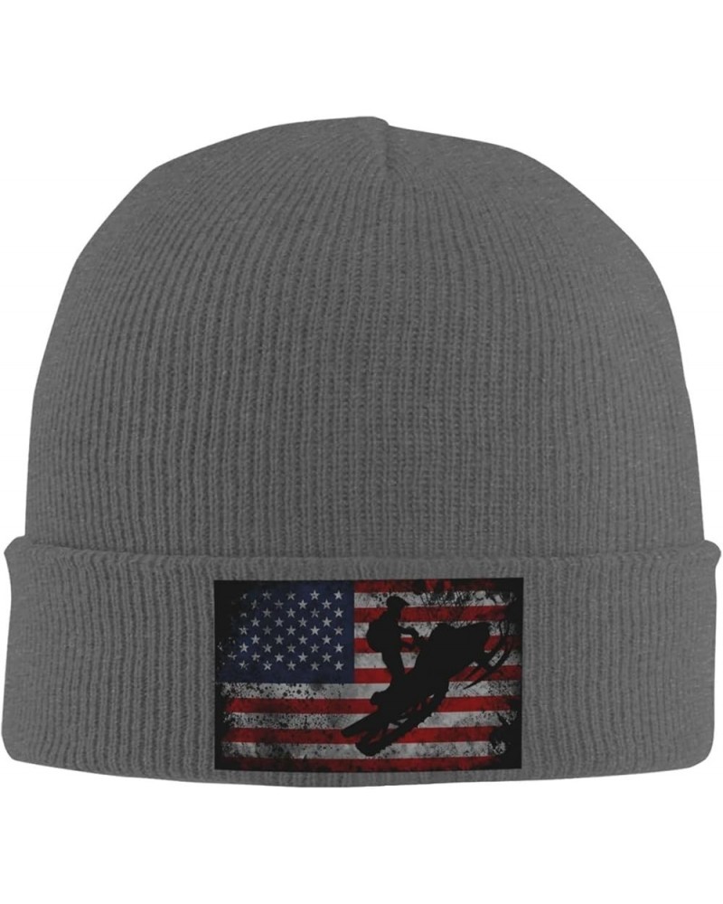 Snowmobile Flag USA Knit Hats Winter Warm Chunky Beanie Hat for Men Women Deep Heather $14.06 Skullies & Beanies