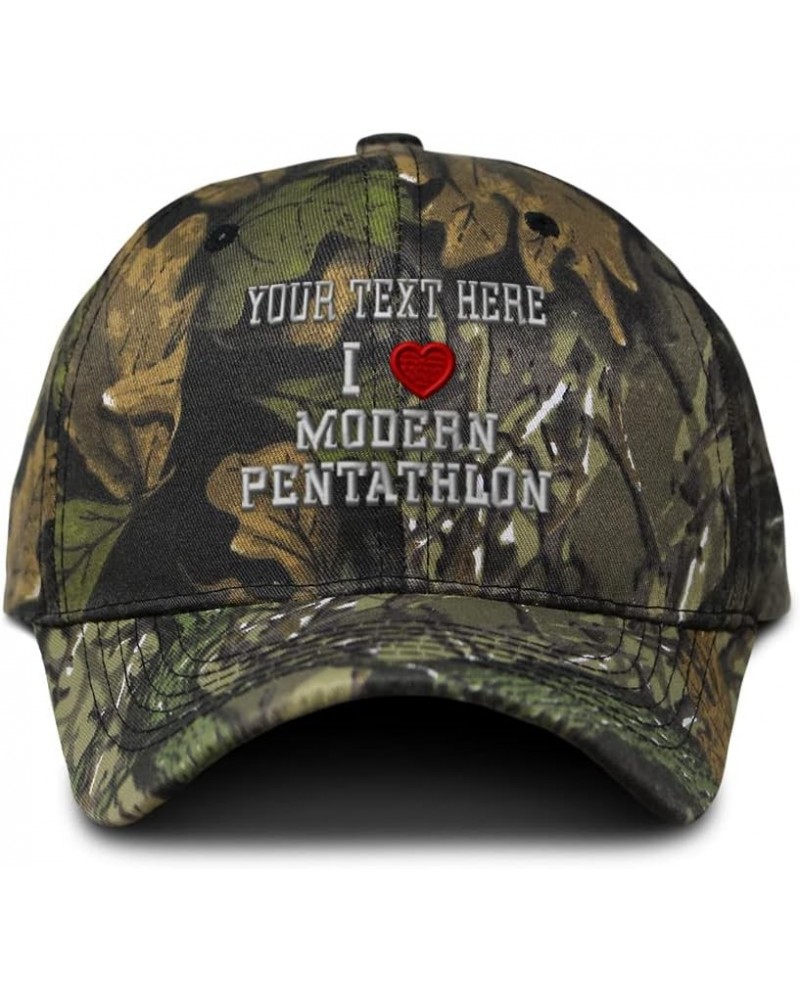 Custom Camo Baseball Cap I (Love) Modern Pentathlon Red Heart Sports Lovers Forest Tree Green Personalized Text Here $13.50 B...