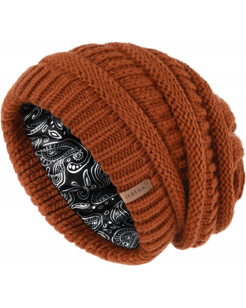 Winter Beanie Hat for Women Satin Lined Cable Knit Chunky Slouchy Beanies Skull Warm Cap Orange-satin Lining $10.56 Skullies ...