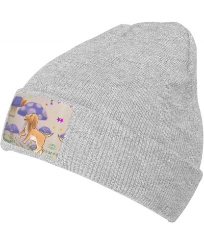 Black Knit Hat Cap Cartoon Mushroom with Dog Pattern Soft Good Elasticity Suitable for Outdoor Sports Gray $9.01 Skullies & B...