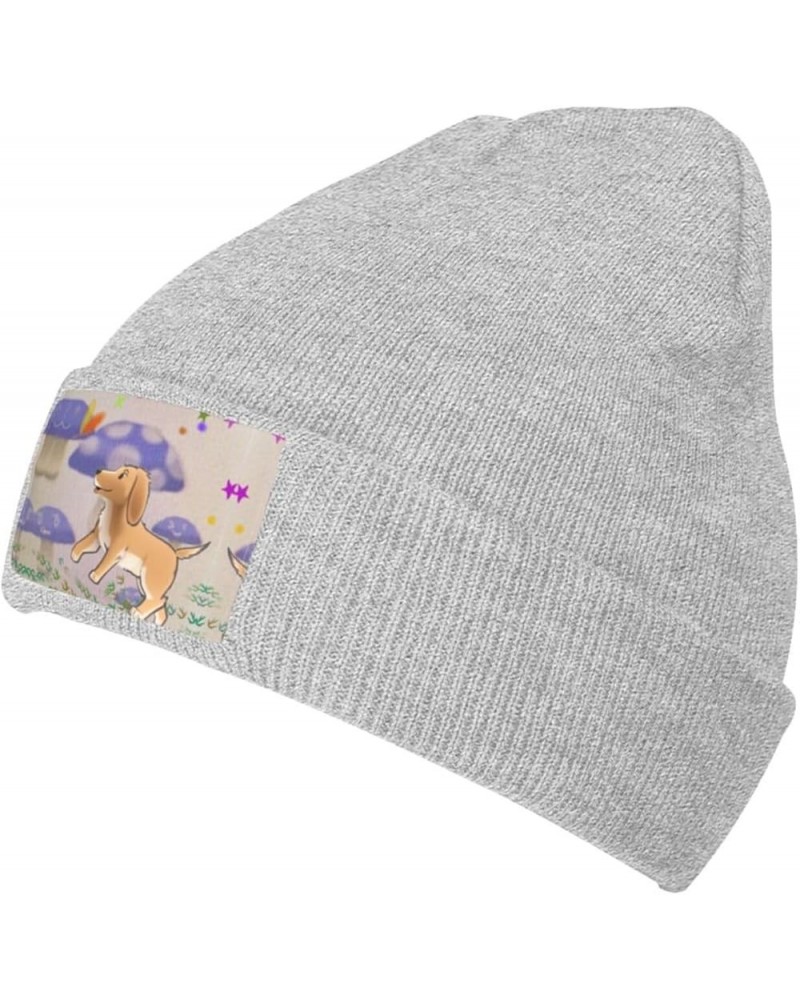 Black Knit Hat Cap Cartoon Mushroom with Dog Pattern Soft Good Elasticity Suitable for Outdoor Sports Gray $9.01 Skullies & B...