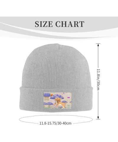 Black Knit Hat Cap Cartoon Mushroom with Dog Pattern Soft Good Elasticity Suitable for Outdoor Sports Gray $9.01 Skullies & B...