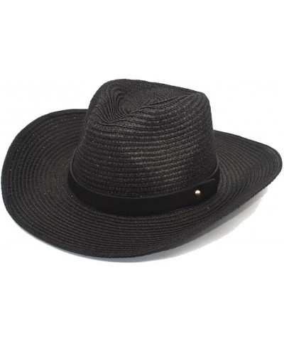 Unisex Summer Straw Panama Fedora Hat Foldable Sunscreen Sun Hat for Travel Beach Black $15.33 Fedoras