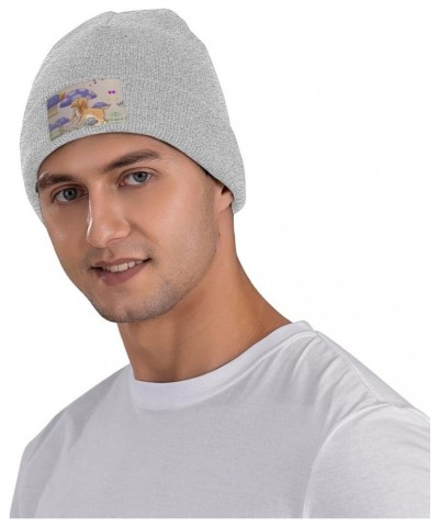 Black Knit Hat Cap Cartoon Mushroom with Dog Pattern Soft Good Elasticity Suitable for Outdoor Sports Gray $9.01 Skullies & B...