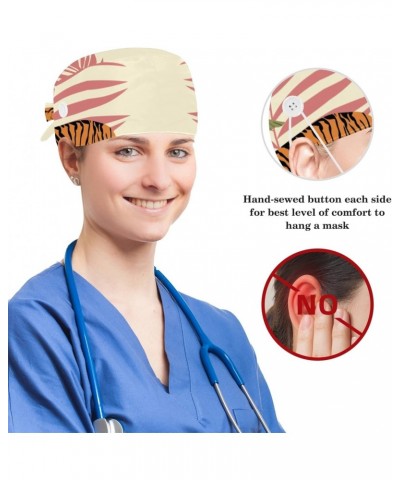 Scrub Cap Nurse Doctor Surgical Hat Tropical Leaf Tiger Medical Hat with Buttons Bowknot Hair Bow Tie $7.49 Skullies & Beanies