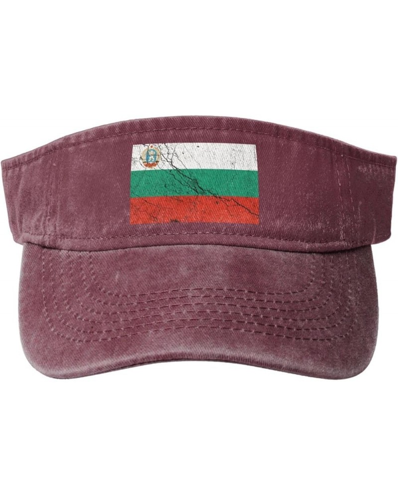 Flag of Bulgaria Texture Effect Sun Visor Hats for Women Men Sun Hat Vintage Golf Hat Adjustable Baseball Cap Red $9.90 Visors