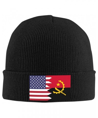 American Flag and Angolan Flag Knit Hats Winter Warm Chunky Beanie Hat for Men Women Black $15.34 Skullies & Beanies