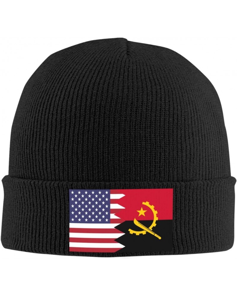 American Flag and Angolan Flag Knit Hats Winter Warm Chunky Beanie Hat for Men Women Black $15.34 Skullies & Beanies