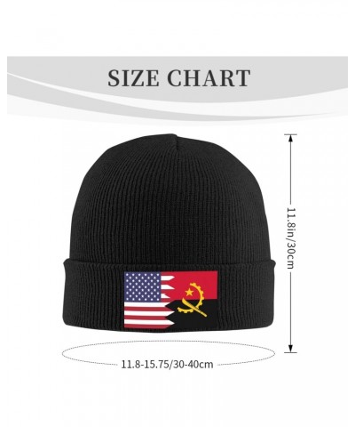 American Flag and Angolan Flag Knit Hats Winter Warm Chunky Beanie Hat for Men Women Black $15.34 Skullies & Beanies