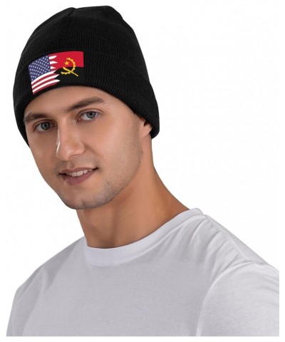 American Flag and Angolan Flag Knit Hats Winter Warm Chunky Beanie Hat for Men Women Black $15.34 Skullies & Beanies