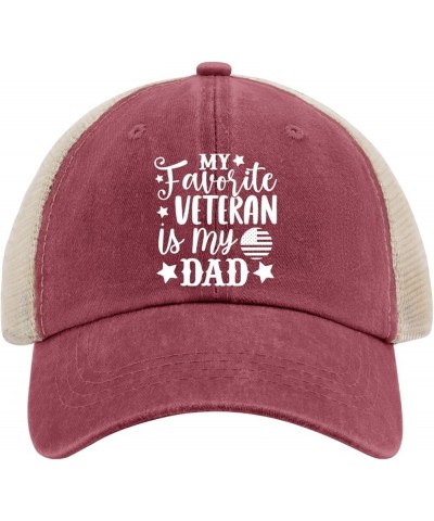 My Favorite Veteran is My dads on a White Background with Stars Trucker hat Camping hat AllBlack Gifts for Mom Golf Wine Red0...