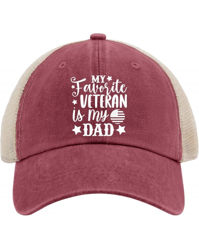 My Favorite Veteran is My dads on a White Background with Stars Trucker hat Camping hat AllBlack Gifts for Mom Golf Wine Red0...